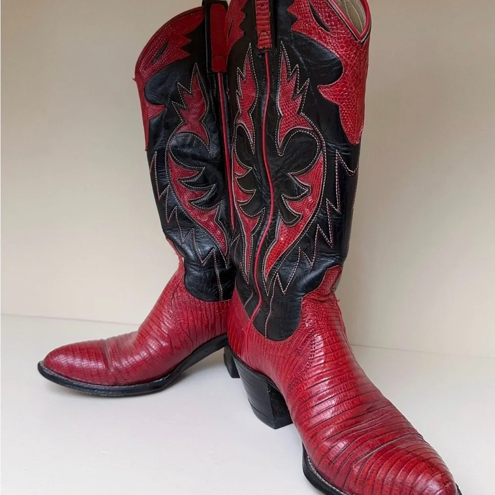 Dan Post Red & Black LIZARD Cowboy Boots. Sz 6 FLASH SALE! - Picture 9 of 9
